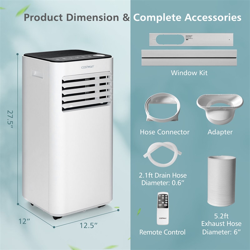 10000 BTU Portable Air Conditioner 3-in-1 Quiet Air Cooler with Fan, Dehumidifier, Sleep Mode & Remote Control