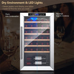 20" Wine Cooler 33-Bottle Wine Refrigerator Built-in Freestanding Mini Wine Fridge with Tempered Glass Door & Dual Alarm Function