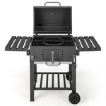 24" Charcoal Grill Outdoor BBQ Grill with 2 Foldable Side Tables, Bottom Storage Shelf & 2 Wheels for Family Gatherings Party
