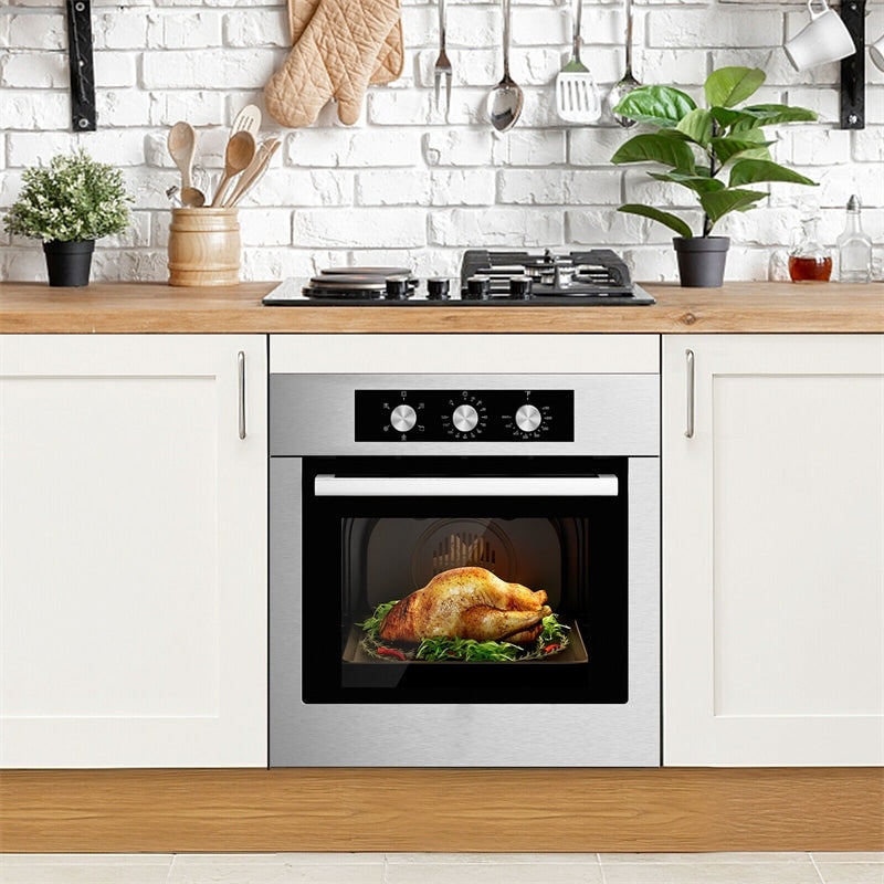 24" Single Electric Wall Oven 2.47 Cu.ft Built-in Oven 2300W Stainless Steel Wall Oven with 5 Cooking Modes & 360° Hot Air Circulation