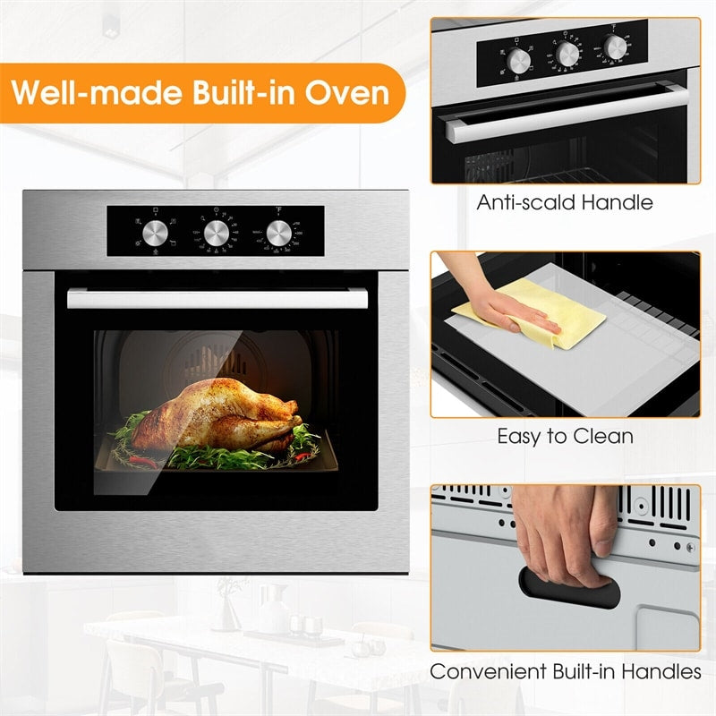 24" Single Electric Wall Oven 2.47 Cu.ft Built-in Oven 2300W Stainless Steel Wall Oven with 5 Cooking Modes & 360° Hot Air Circulation