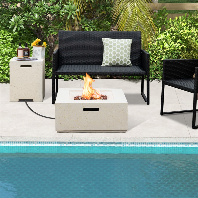2 Piece Patio Propane Fire Pit Table Set 40,000 BTU 28" Terrazzo Gas Fire Table with 16" Hideaway Tank Holder, Protective Covers & CSA Certification