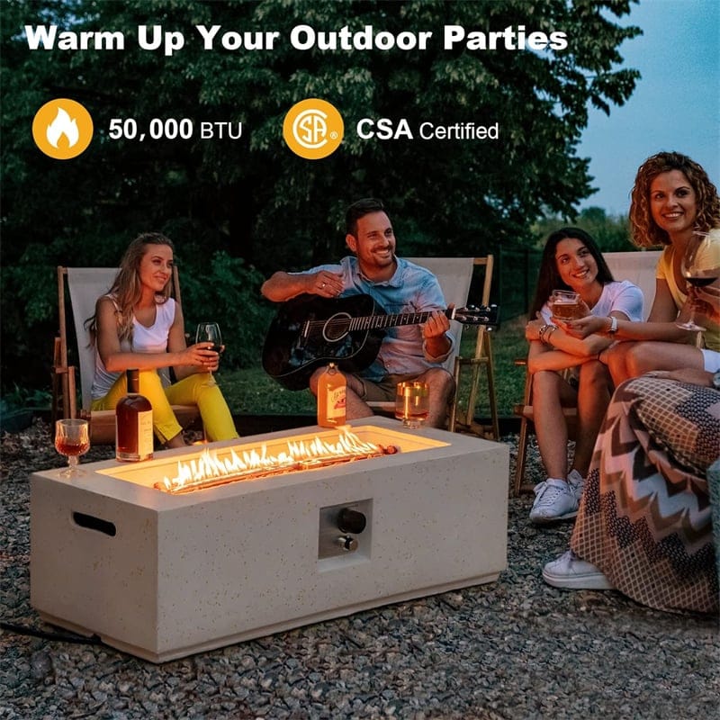 2-Piece Outdoor Propane Fire Pit Set 50,000 BTU 42" Terrazzo Fire Pit Table with Hideaway Tank Cover Table, 2 Waterproof Covers, CSA Certified