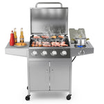 5-Burner Propane Gas Grill 50,000 BTU Heavy-Duty BBQ Grill with Stainless Steel Side Burner, 2 Prep Tables & 4 Wheels