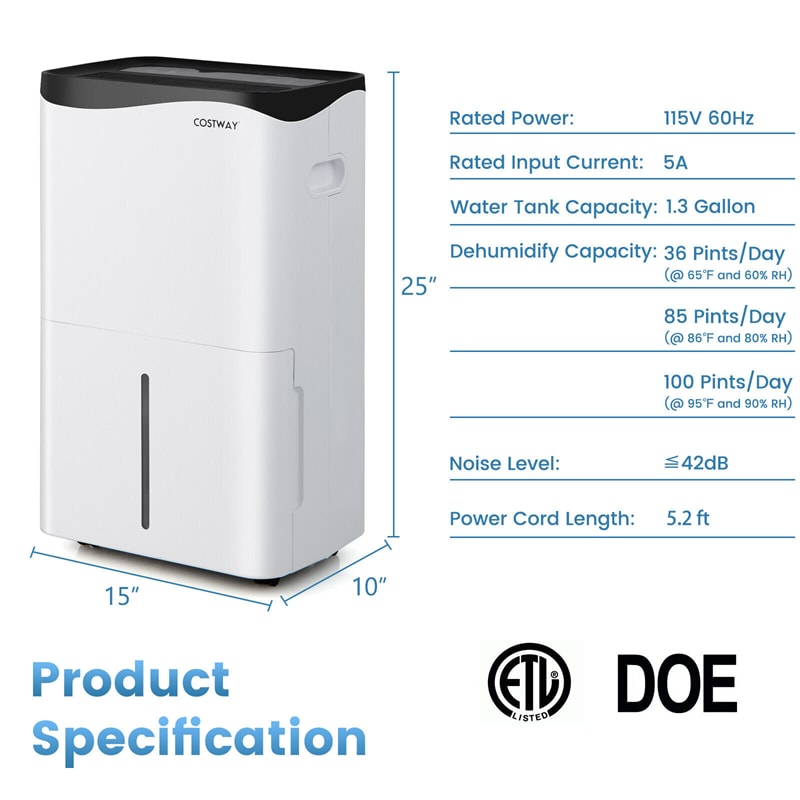 5500 Sq.Ft Portable Dehumidifier for Home Basements, 100-Pint Dehumidifier with Smart App & Alexa Control and Drain Hose