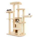 67" Tall Wooden Cat Tree Multi-Level Modern Large Cat Tower with 3-Story Cat Condo 2 Perches & Scratching Posts Spring Ball