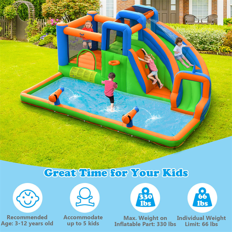 Inflatable Water Slide Bounce House 7-in-1 Giant Bouncy Castle Waterslide Combo with Dual Climbing Walls & 735W Air Blower