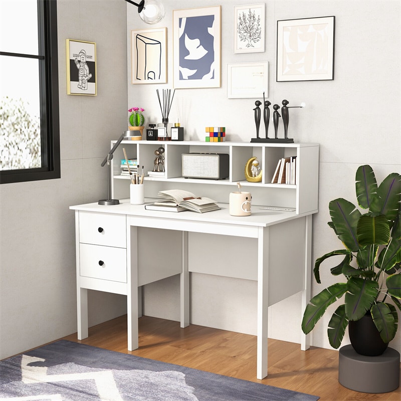 Home Office Workstation Laptop Table with Hutch and Drawers
