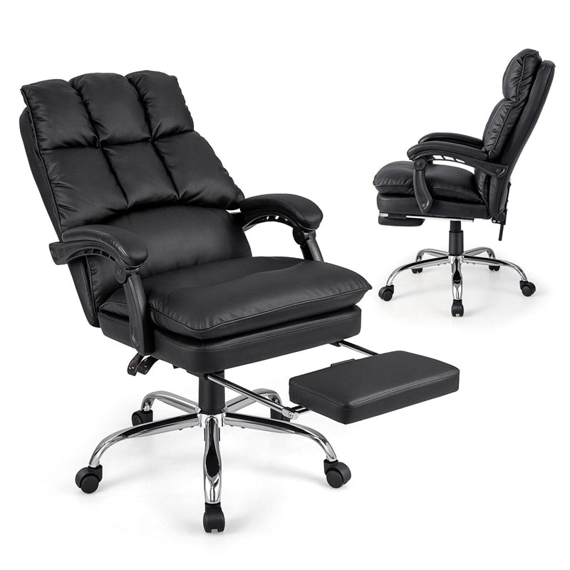 Executive Office Chair PU Leather High Back Reclining Desk Chair Ergonomic Computer Chair with Retractable Footrest & Padded Armrests
