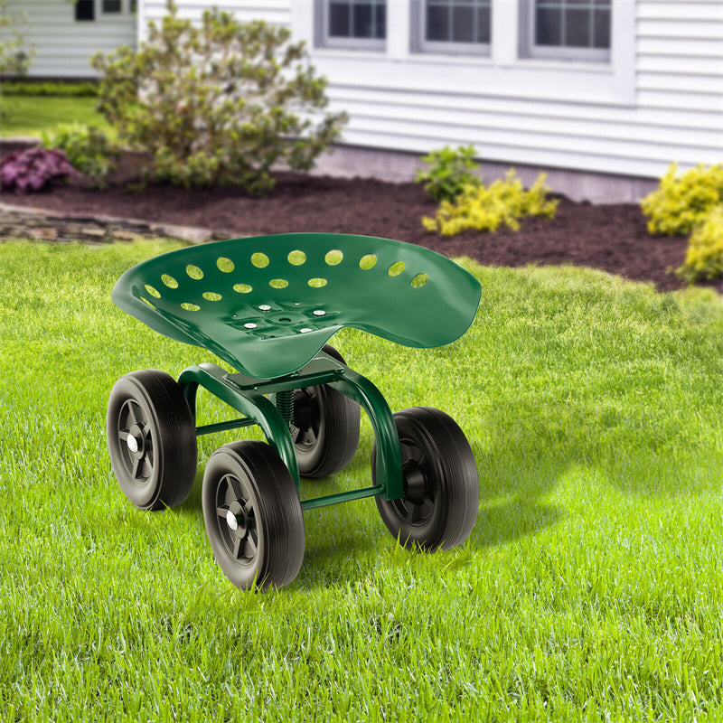 Heavy Duty Rolling Garden Cart Adjustable Height Garden Stool Cart with 360° Swivel Seat & Wheels