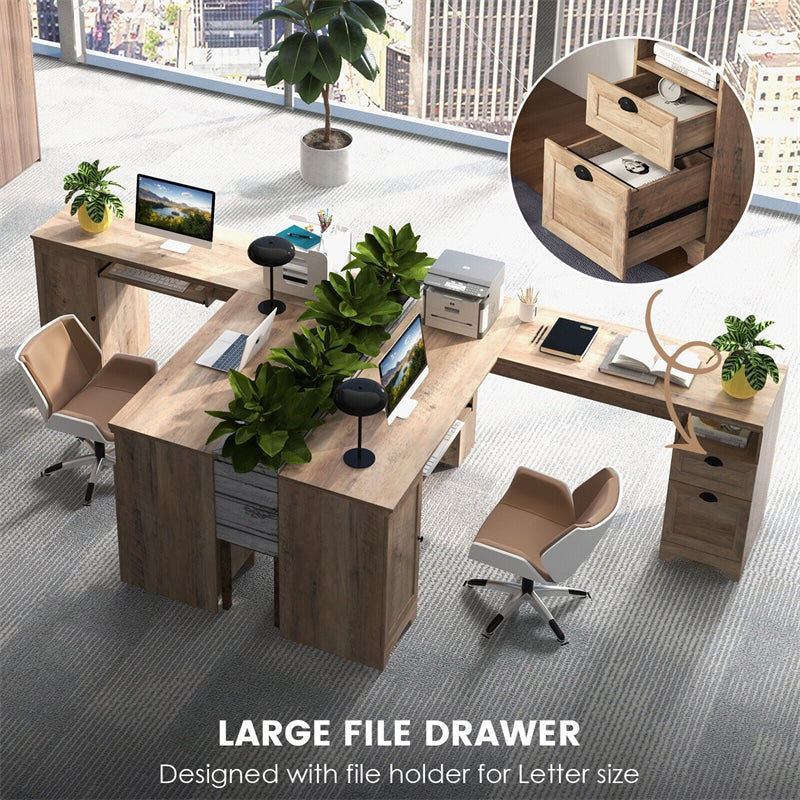 L-Shaped Desk 66" Corner Computer Desk Home Office Executive Desk with Keyboard Tray, Storage Drawers & Cabinet, Space-Saving Writing Table Workstation
