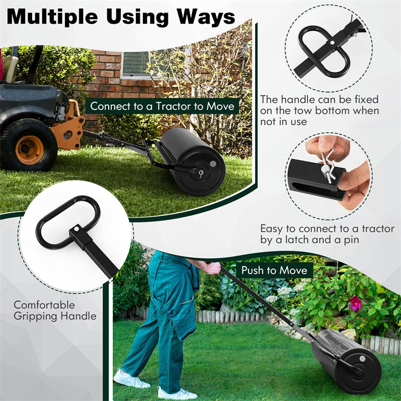 Bestoutdor Lawn Roller Push/Tow-Behind Yard Roller 17 Gallon Water/Sand Filled Steel Sod Drum Roller with Detachable Gripping Handle
