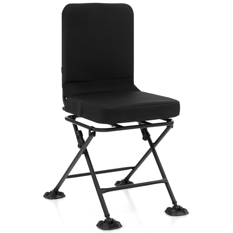 360° Swivel Hunting Chair Portable Folding Ground Blind Chair with Padded Cushion and Backrest Black