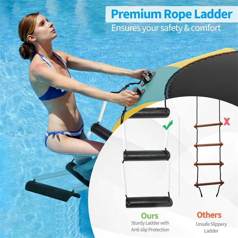 12FT Inflatable Water Trampoline Recreational Water Bouncer with 500W Electric Inflator & 3-Step Rope Ladder, Floating Trampoline for Lakes Pools