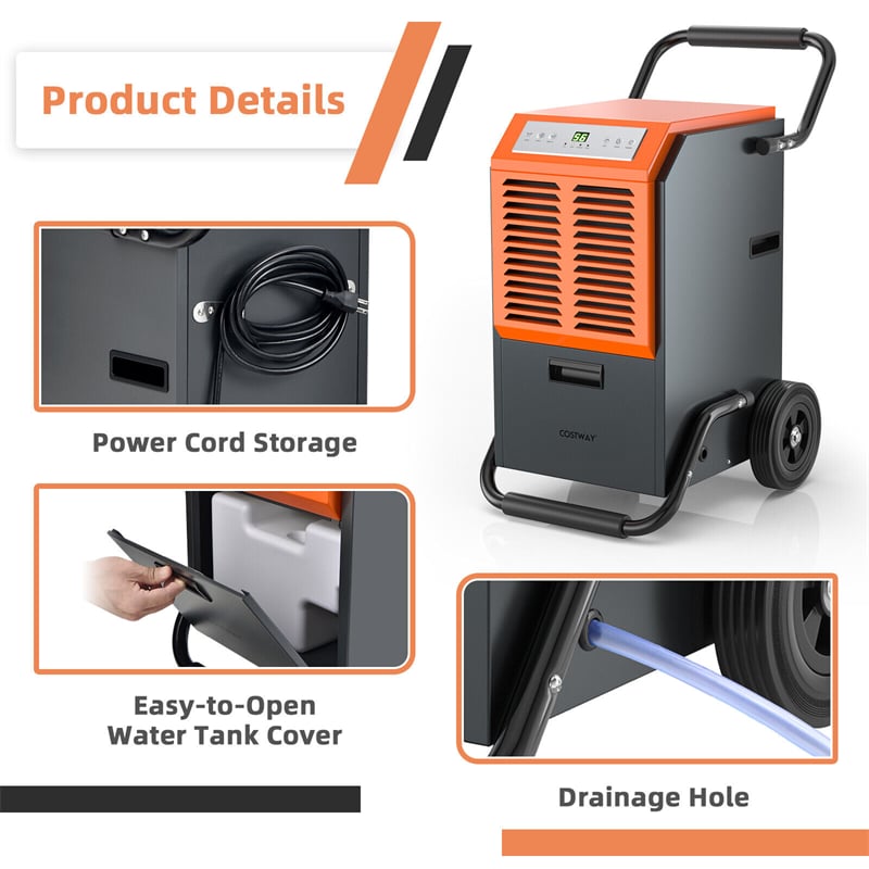 140 PPD Commercial Dehumidifier Portable Industrial Dehumidifier for Large Basement with Drainage Pipe & 1.45 Gallon Water Tank
