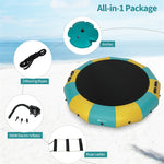 15FT Inflatable Water Trampoline Recreational Water Bouncer with 500W Electric Inflator & 3-Step Rope Ladder, Floating Trampoline for Lakes Pools