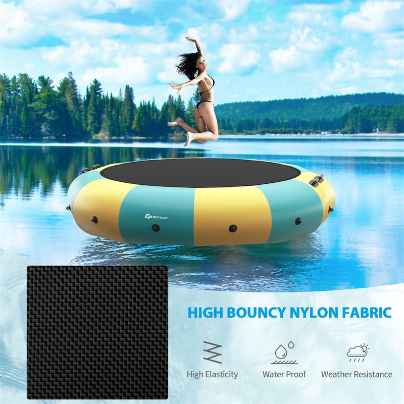 15FT Inflatable Water Trampoline Recreational Water Bouncer with 500W Electric Inflator & 3-Step Rope Ladder, Floating Trampoline for Lakes Pools