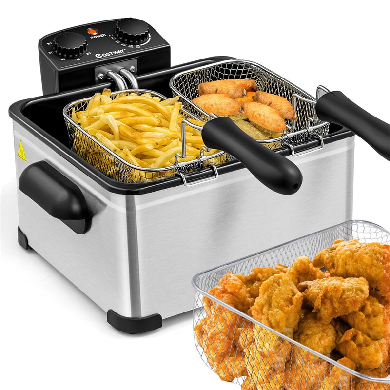 Topment 1700W Stainless Deep Dryer, 3L Capacity Single Tank Electric Deep Fryer with View Window,12 Cups Frying Basket, Timer, Thermostat