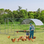 19ft Large Metal Chicken Coop Animal Chicken Run Galvanized Walk-in Poultry Cage with Waterproof & Sun Protection Cover