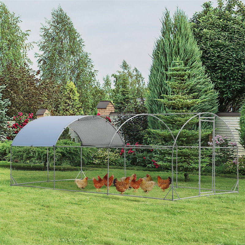 19ft Large Metal Chicken Coop Animal Chicken Run Galvanized Walk-in Poultry Cage with Waterproof & Sun Protection Cover