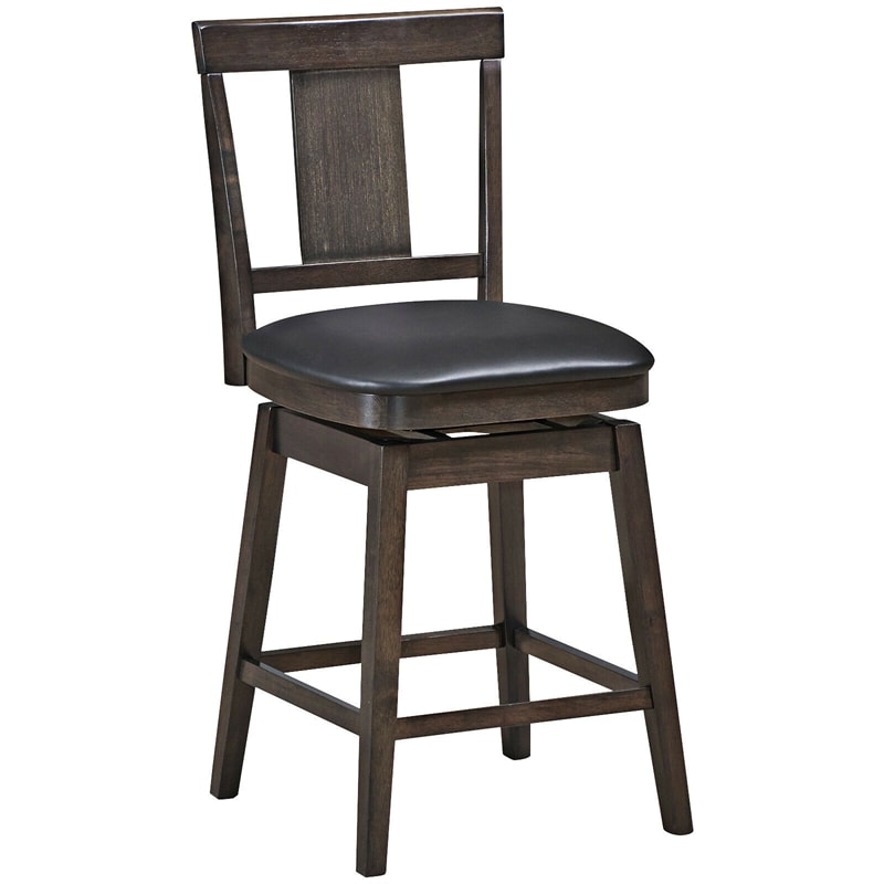 24 Inch 360° Swivel Upholstered Counter Height Bar Stool with Rubber Wood Legs