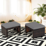 2 Pieces Patio Rattan Ottomans All Weather Outdoor Footstools Footrest Seats with Soft Cushions