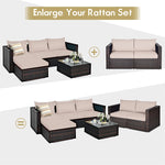 2 PCS Patio Rattan Corner Sofas Wicker Outdoor Loveseat with Cushions for Balcony Poolside Deck