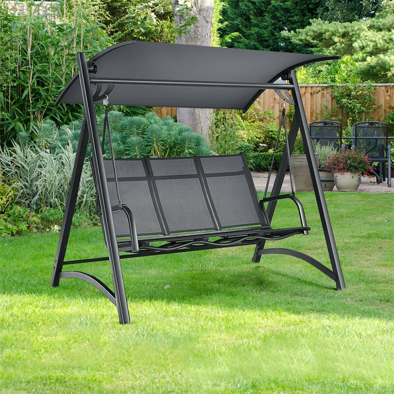 3 Person Aluminum Porch Swing Outdoor Patio Swing Chair with Adjustable Canopy