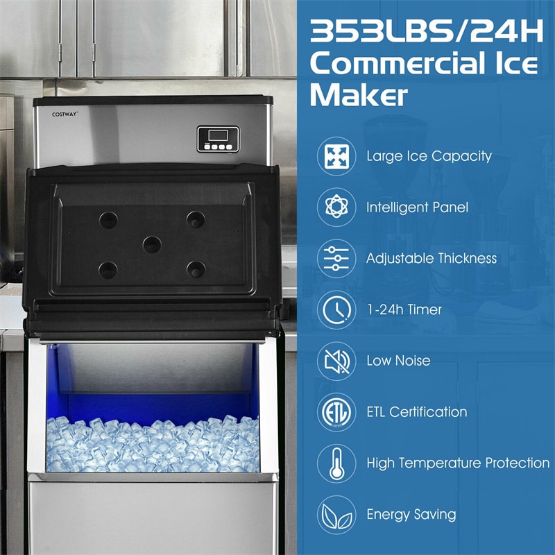 353LBS/24H Split Commercial Ice Maker Machine Full-Automatic Industrial Vertical Modular Ice Maker with 198 LBS Storage Bin
