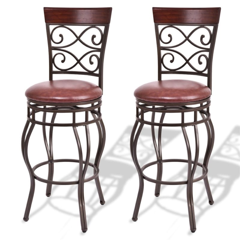 360° Swivel Bar Stools Set of 2 30" Counter Height Bar Stools Leather Padded Metal Dining Chairs