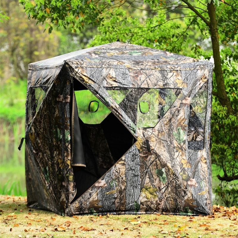 Portable Ground Blind 3 Person Pop-Up Hunting Blind Tent with Mesh Windows & Carrying Bag