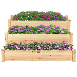 3 Tier Fir Wood Raised Garden Bed Elevated Planter Box Vegetable Flower Growing Bed Kit Outdoor Planting Container for Backyard Lawn