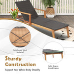 3 Piece Wicker Outdoor Lounge Chair Set Acacia Wood Chaise Lounge with Folding Side Table