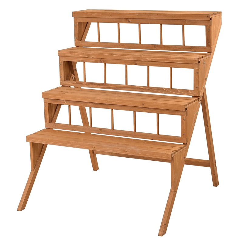 4-Tier Wooden Step Ladder Plant Stand Flower Pot Rack Display Holder