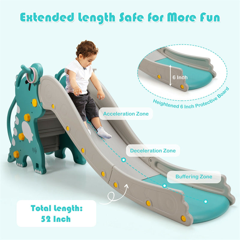 4-in-1 Toddler Slide Large Climber Slide Playset with Long Slipping Slope Basketball Hoop & Ring Toss for Indoor Outdoor Use