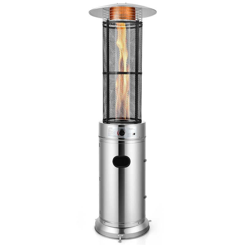 Outdoor Propane Heater 34000 BTU Stainless Steel Standing Round Glass Tube Patio Heater with Wheels