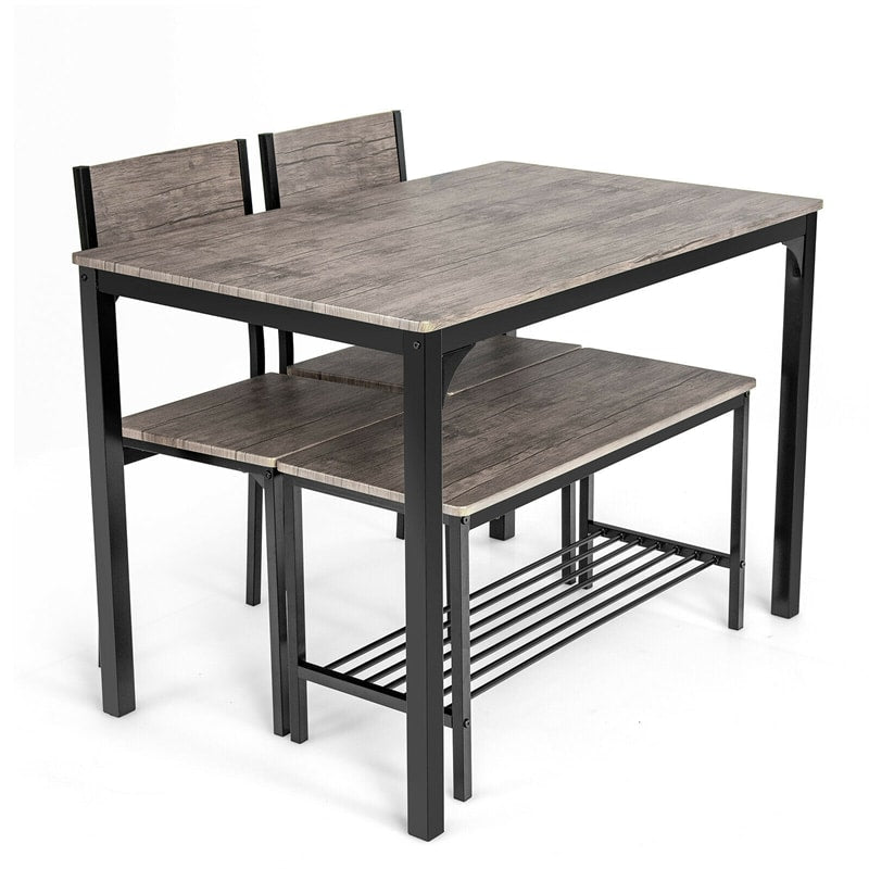 4 Piece Modern Dining Table Set Kitchen Table with 2 Chairs & Storage Rack Bench