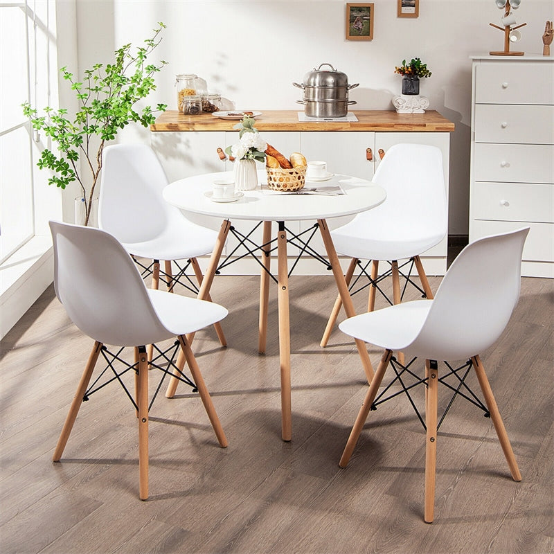 5 Piece Modern Round Dining Table Set for 4 Kitchen Table Set with 4 DSW Dining Chairs & Solid Wood Legs