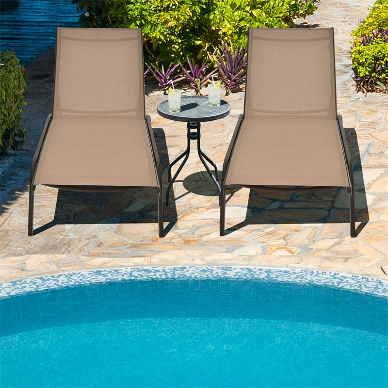 Outdoor Chaise Lounge Poolside Lounge Chair 6-Position Adjustable Reclining Patio Chair with Wheels for Backyard Pool
