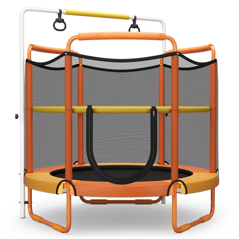 60" Kids Mini Trampoline 5 FT Toddler Recreational Trampoline with Swinging Rings & Horizontal Bar