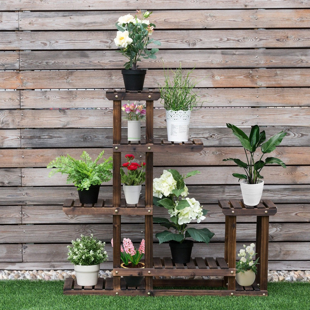 6 Tier Wooden Plant Stand Vertical Carbonized Display Shelf