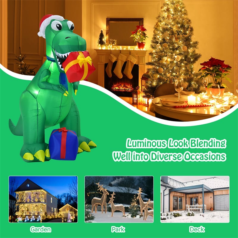 6ft Dinosaur Christmas Inflatable Built-in LED Lights Blower for Indoor Outdoor Decoration