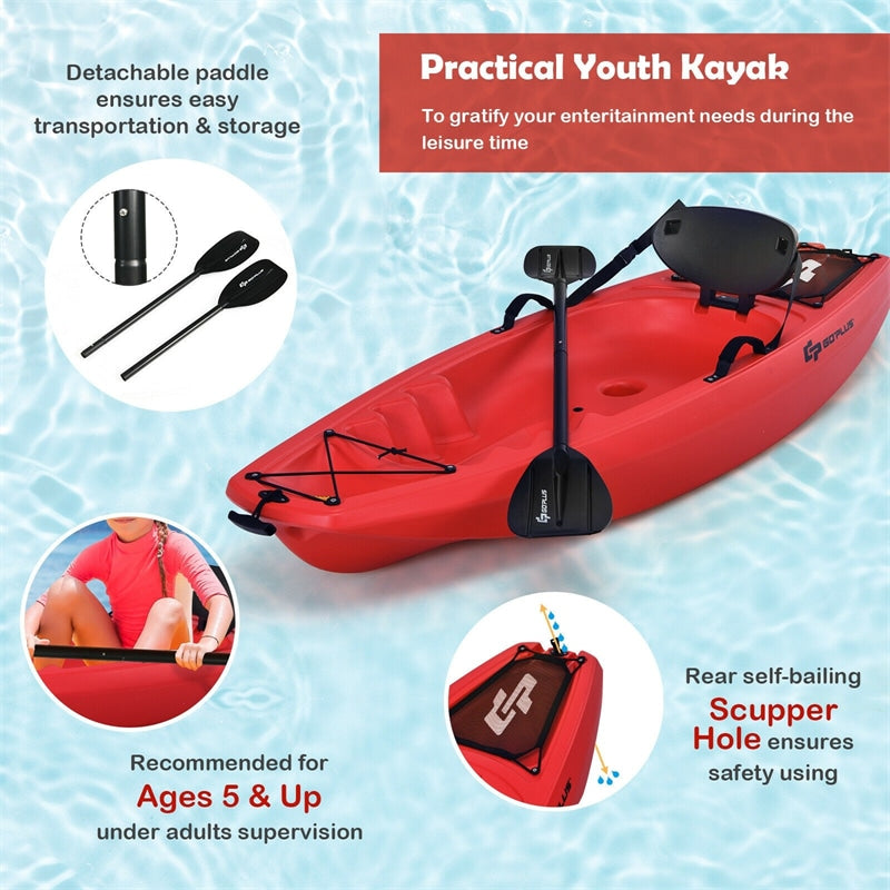 6ft Sit-On-Top Youth Kayak Kids Kayak Recreational Rowing Fishing Boat with Paddle and Folding Backrest