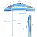 7.2 FT Portable Outdoor Beach Umbrella with Sand Anchor, Tilted Pole & Carrying Bag