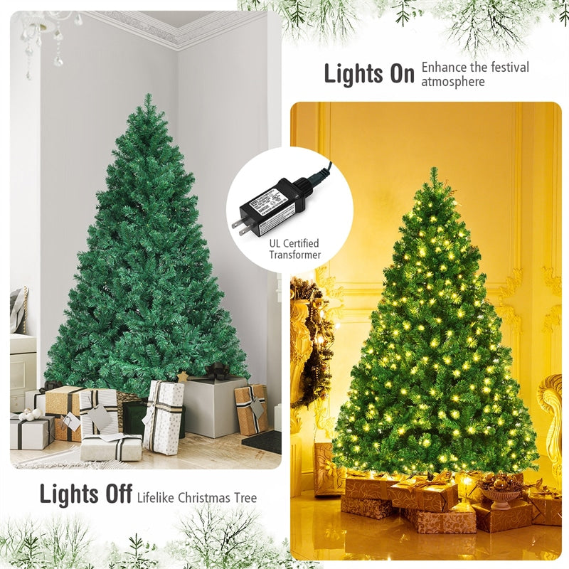 7.5FT Pre-Lit Christmas Tree Premium Hinged Spruce Artificial Xmas Tree with 400 LED Lights & Metal Stand