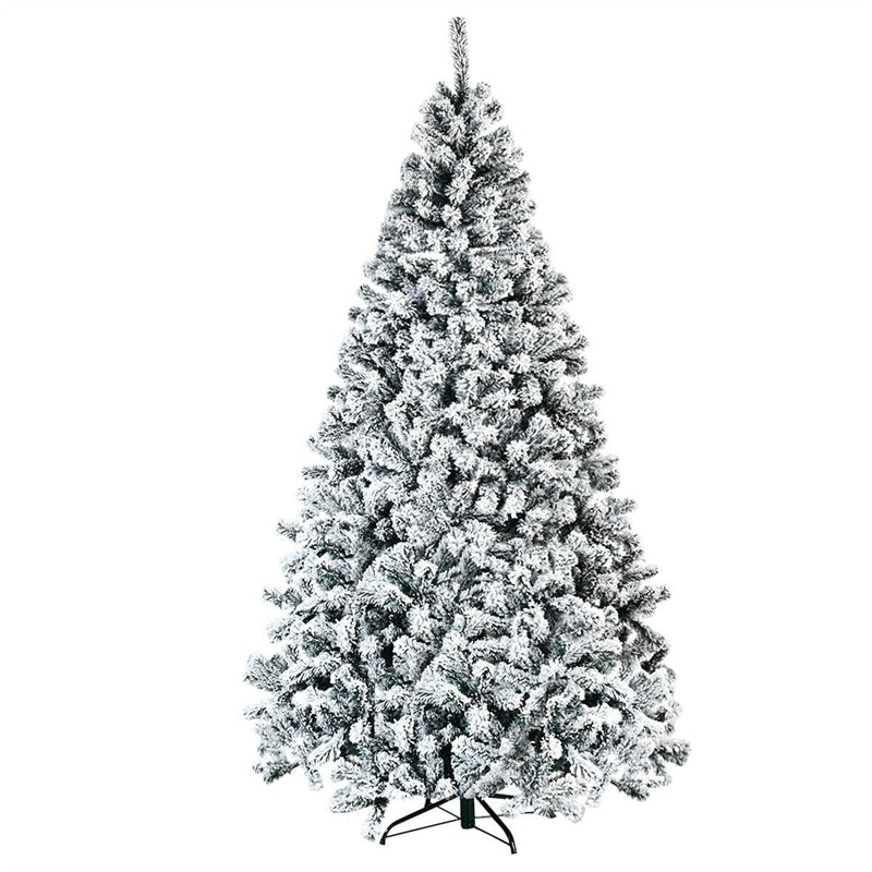 7.5FT Snow Flocked Artificial Christmas Tree Unlit Hinged Full Xmas Tree with 1010 PVC Branch Tips & Metal Stand