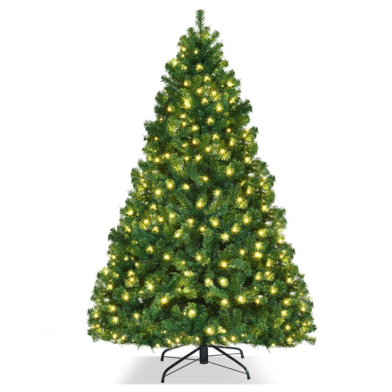 7FT Pre-Lit Christmas Tree Premium Hinged Spruce Artificial Xmas Tree with 300 LED Lights & Metal Stand