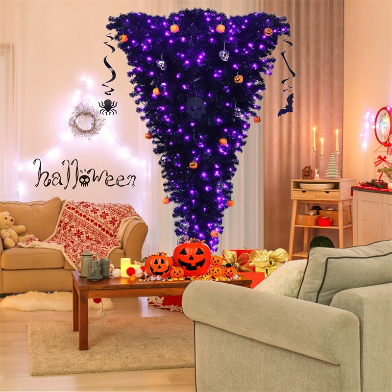 Upside Down 7 Feet Halloween Tree with 400 Purple LED Lights Black / 7