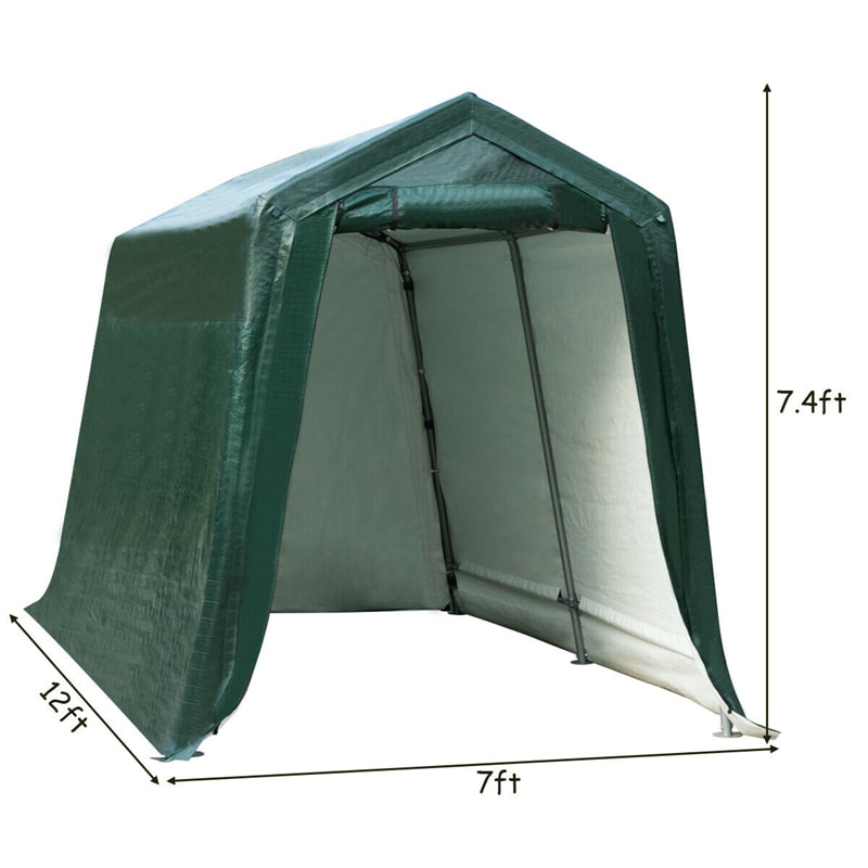 7' x 12' Heavy Duty Enclosed Carport Car Canopy Portable Garage Shelter Outdoor Storage Tent with Sidewalls & Waterproof Ripstop Cover