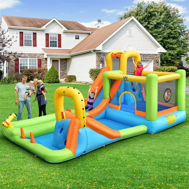 8 in 1 Inflatable Water Slide Mega Waterslide Park Bounce House with Long Slide & Large Splash Pool for Kids Outdoor Indoor Fun